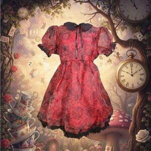 Hot Topic Social Collision NWT Red & Black Organza Babydoll Mini Dress Size M
